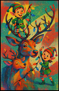 Festive Elves and Reindeer Poster