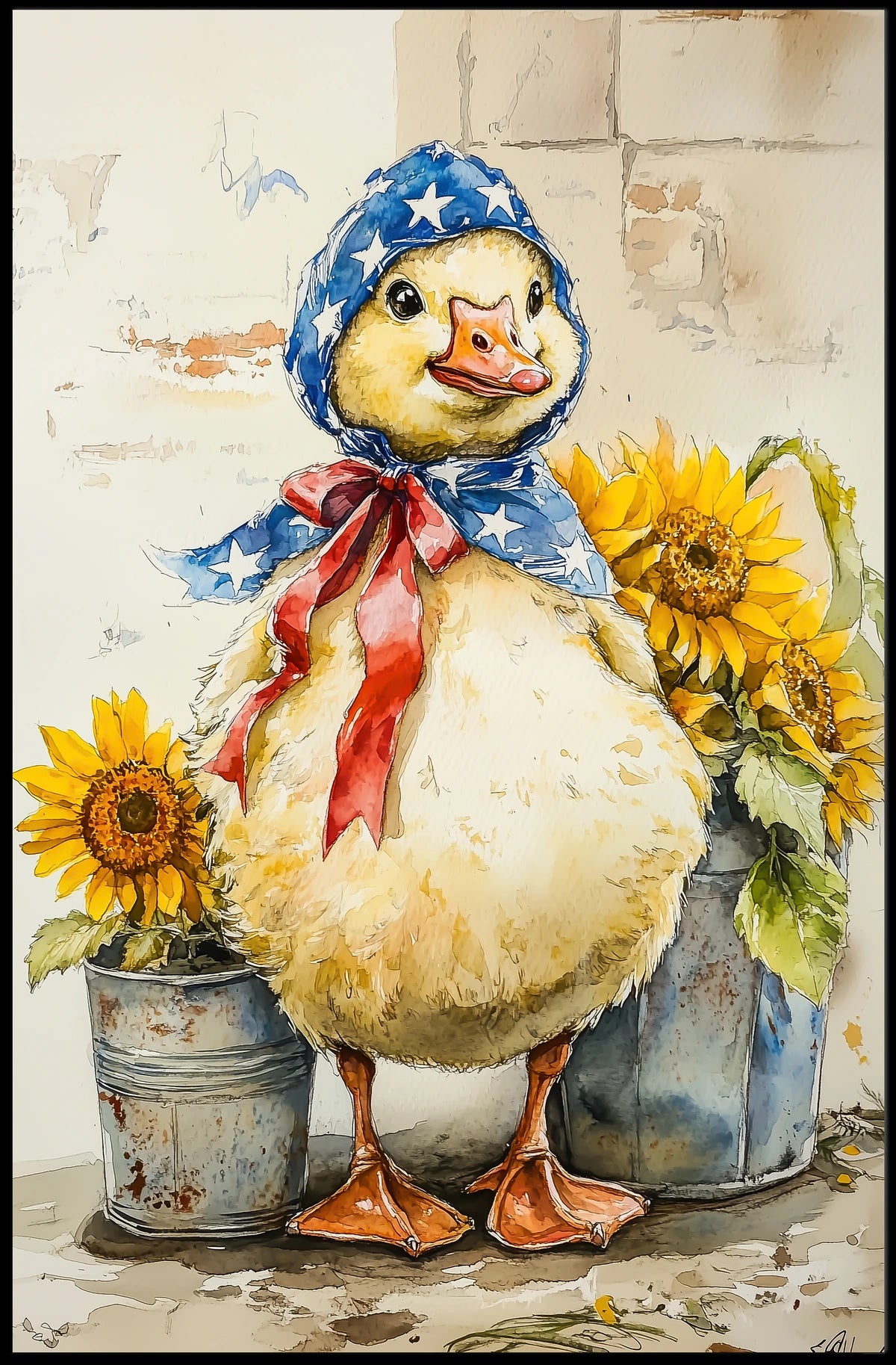 Chubby Goose With Star Spangled Blue Bonnet Poster