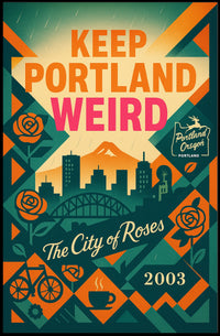Portland Oregon Vintage Skyline Poster with Local Icons