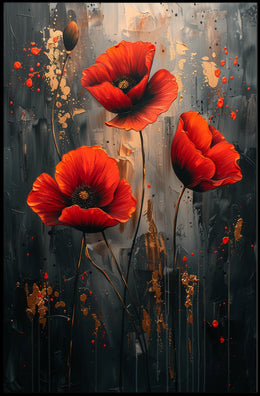Vibrant Poppies On Abstract Canvas Poster