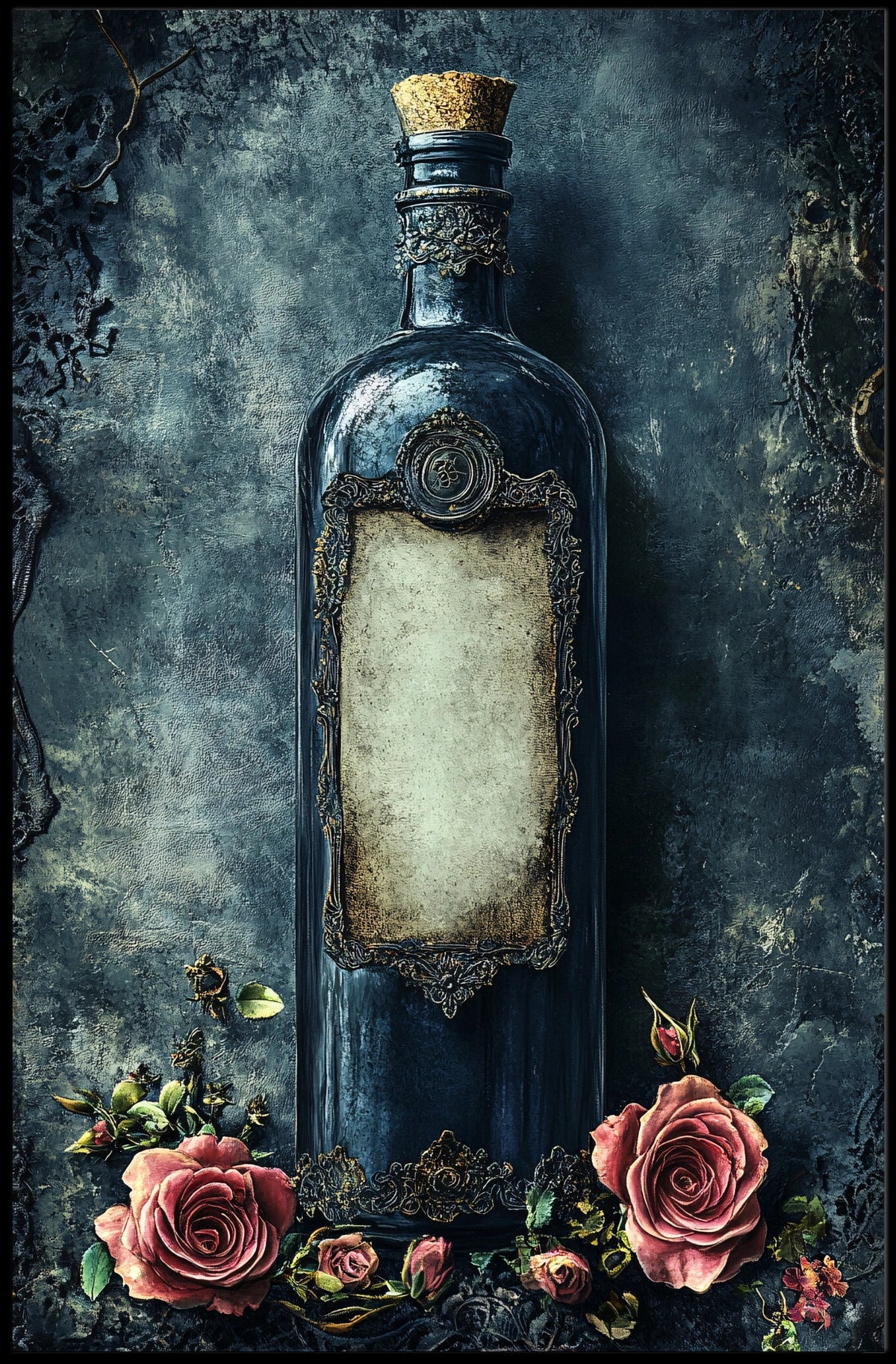 Ornate Vintage Glass Bottle Art Print Poster