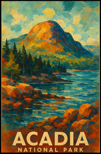 Acadia National Park Coastal Vintage Wanderlust Poster