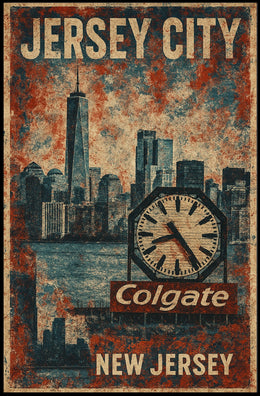 Jersey City Colgate Clock Urban Cityscape Art Deco Retro Eighties Heritage Nostalgic Decor Poster
