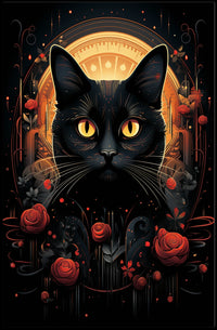 Stylized Black Cat in Ornate Mystical Animal Poster