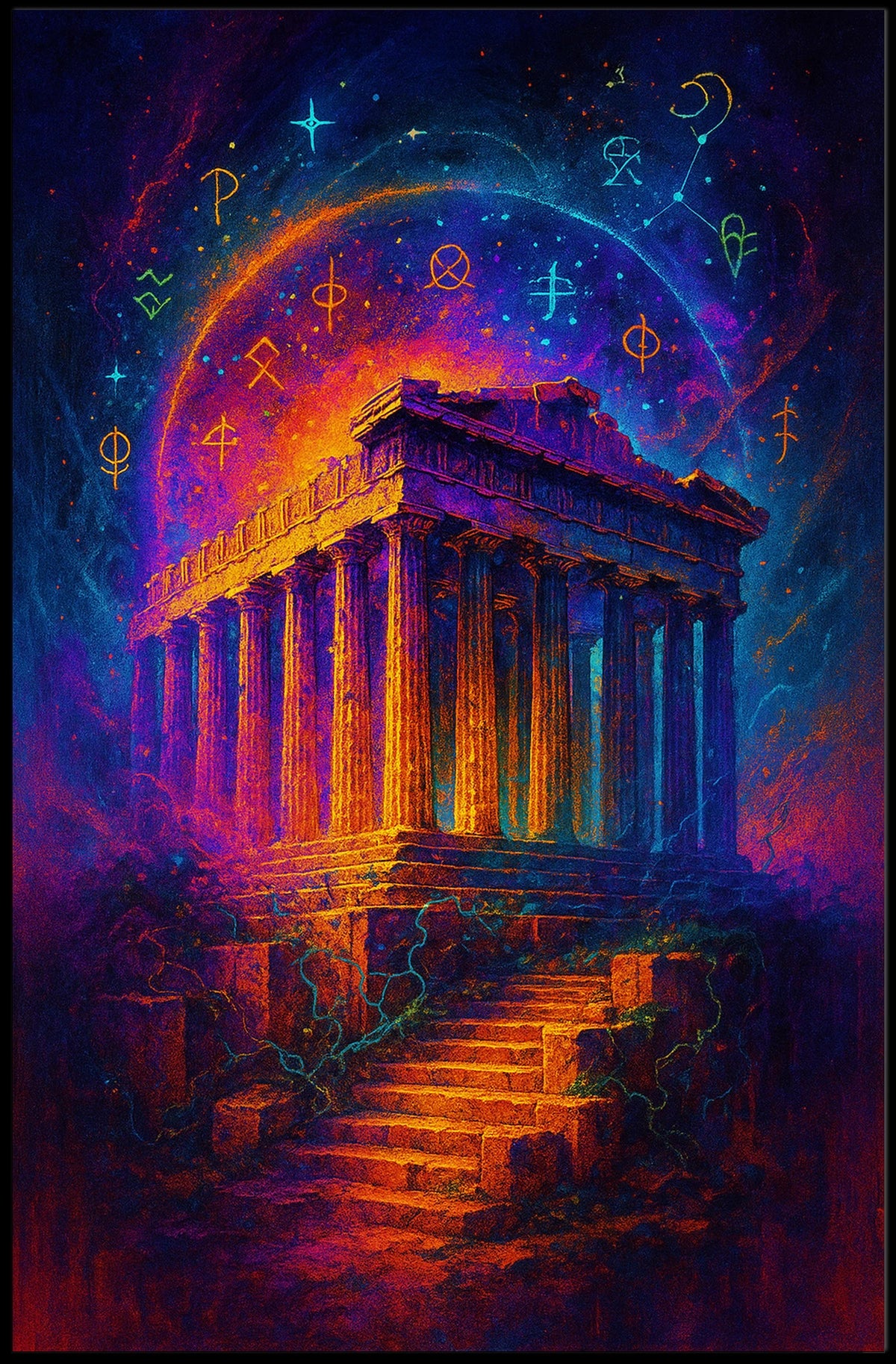 Mystical Ruins Under Cosmic Skies Poster