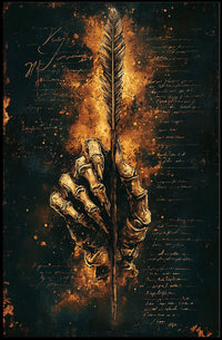Skeleton Hand with Fiery Quill Artistic Poster