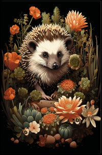 Hedgehog in Bloom: Enchanting Nature Art Poster