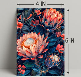 Vibrant Protea Flower Botanical Art Print - Artistic Poster