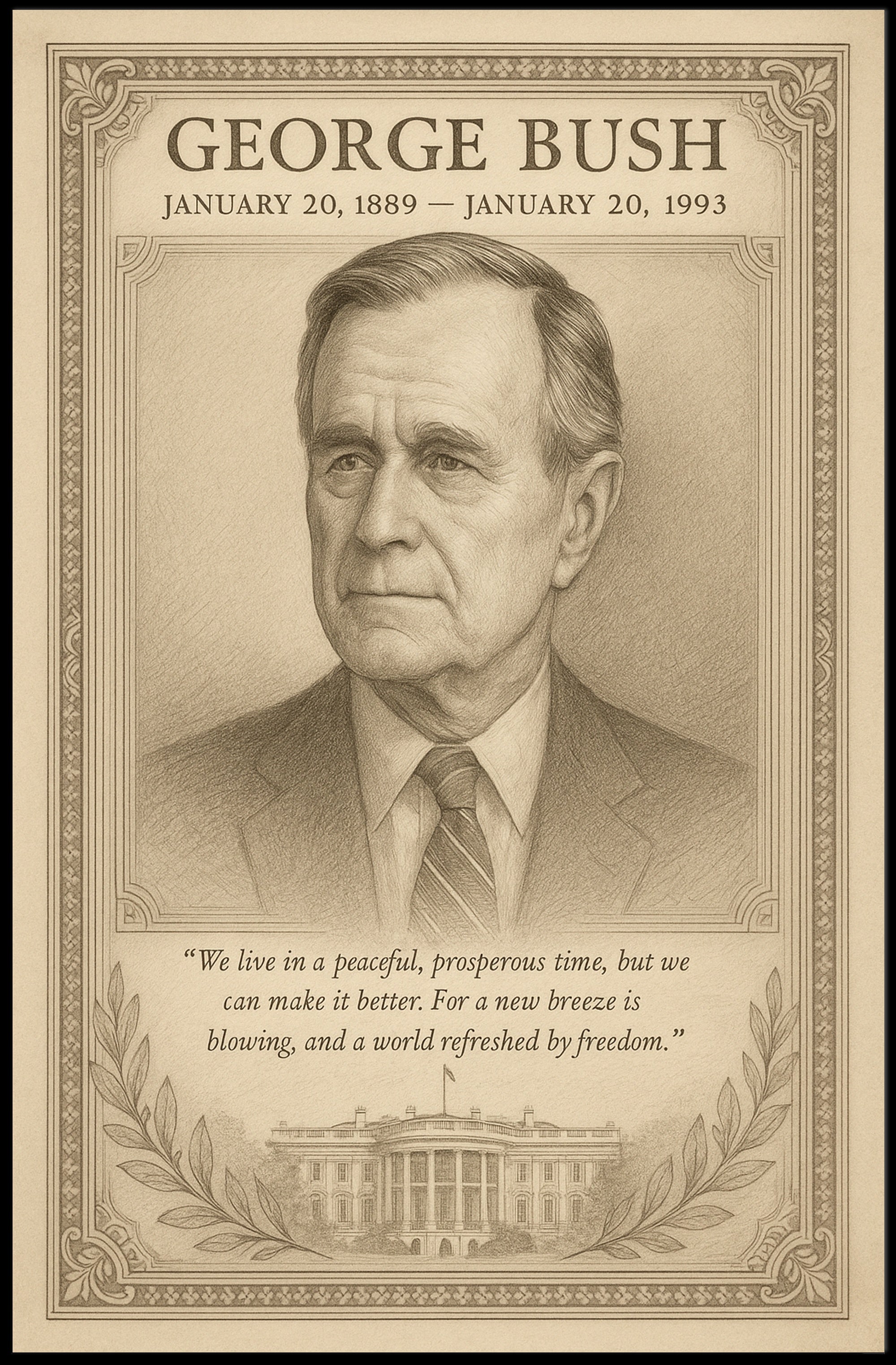 George Bush Presidential Tribute Sketch Poster PosterGoat