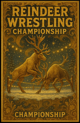 Reindeer Wrestling Vintage Fantasy Mythology Poster