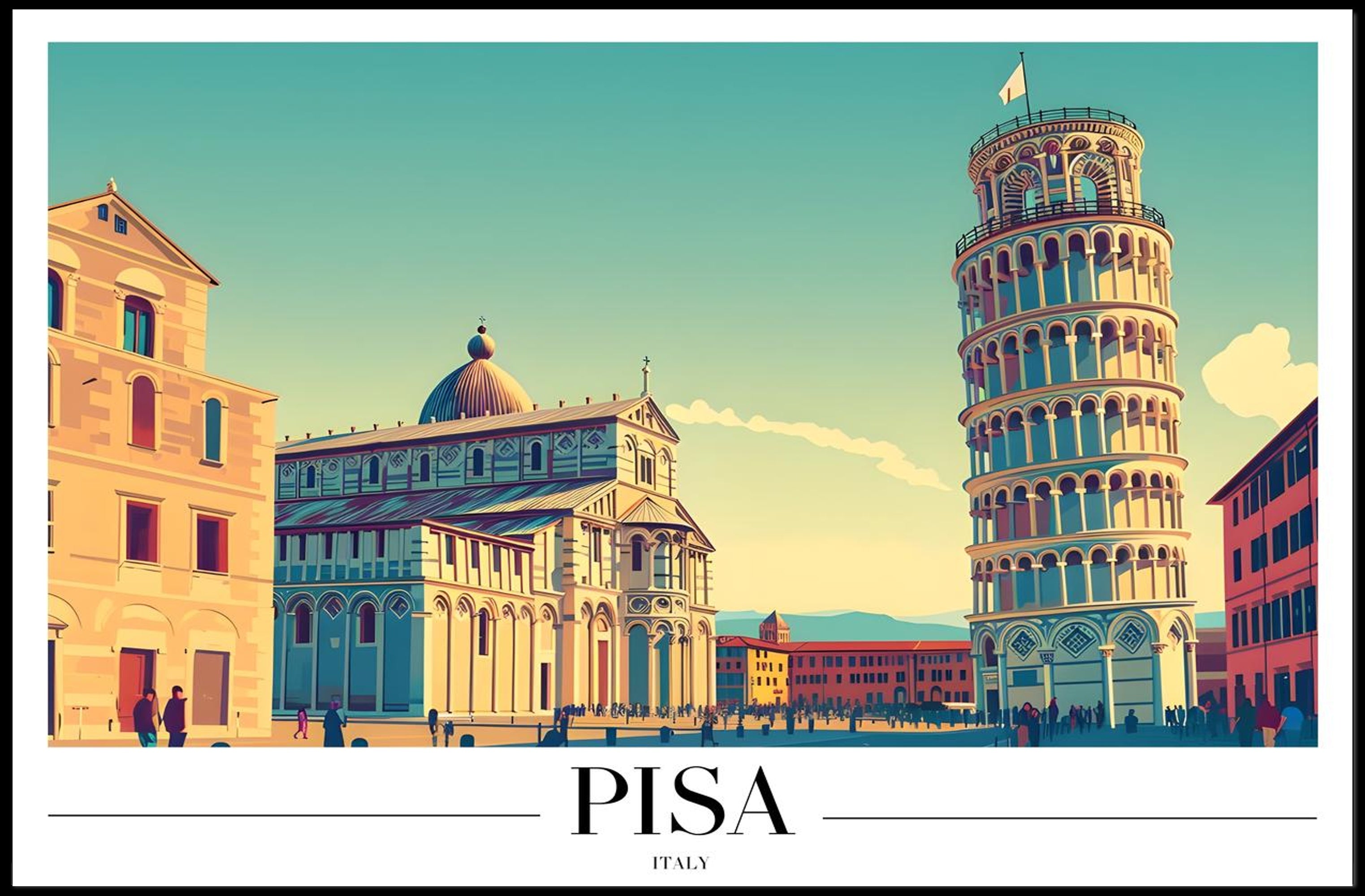 Pisa Italy Landscape Art Print Travel Poster