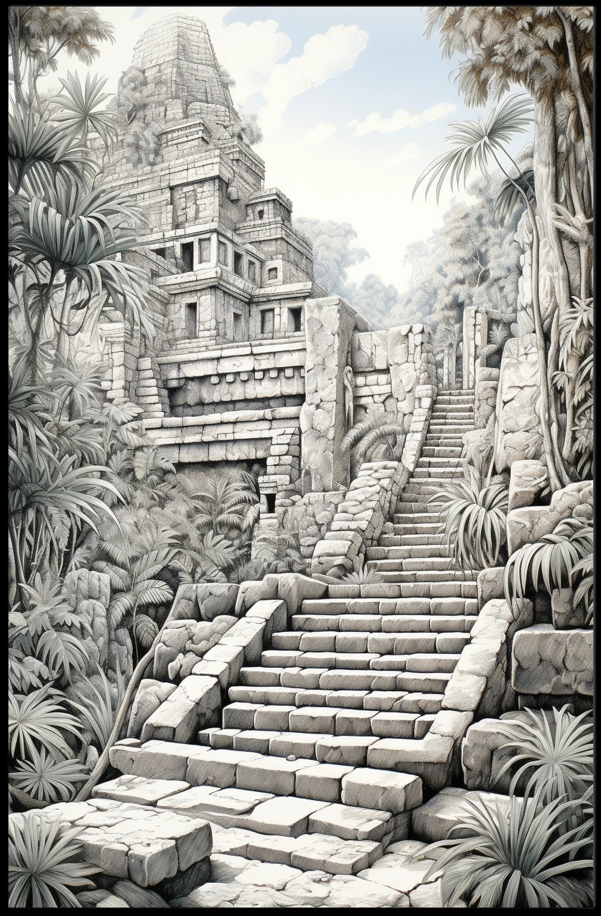 Ancient Mesoamerican Jungle Pyramid Cultural or Heritage Poster