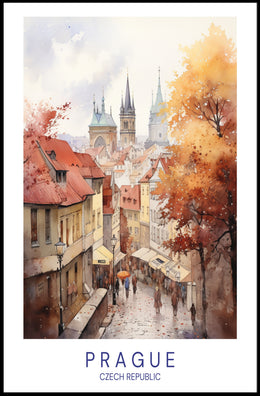 Prague Autumn Watercolor Illustration Urban or Cityscape Poster PosterGoat