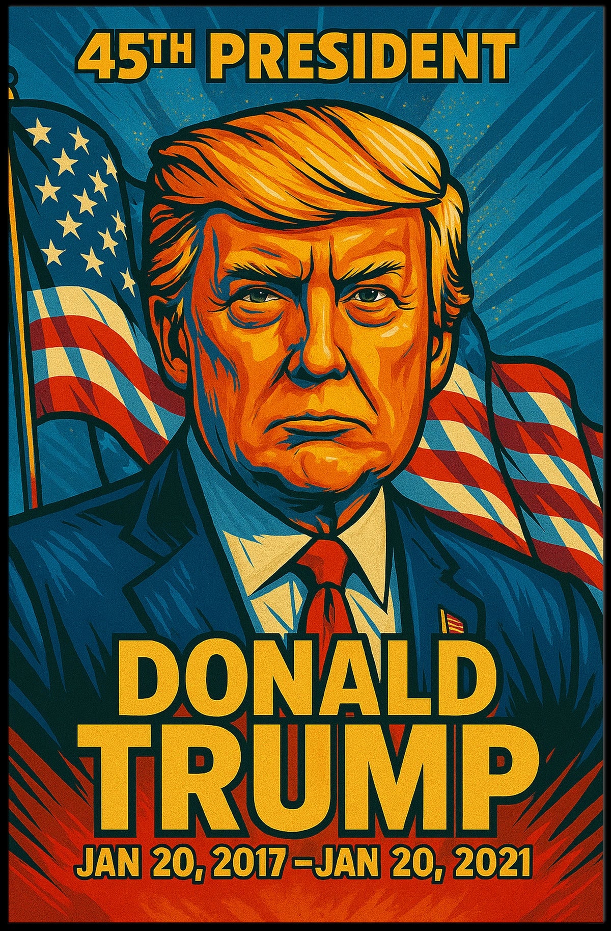 Donald Trump 45th President of the United States Colorful Comic Book Style Poster