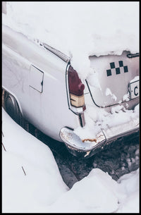 Vintage Car In Snow Vintage Poster