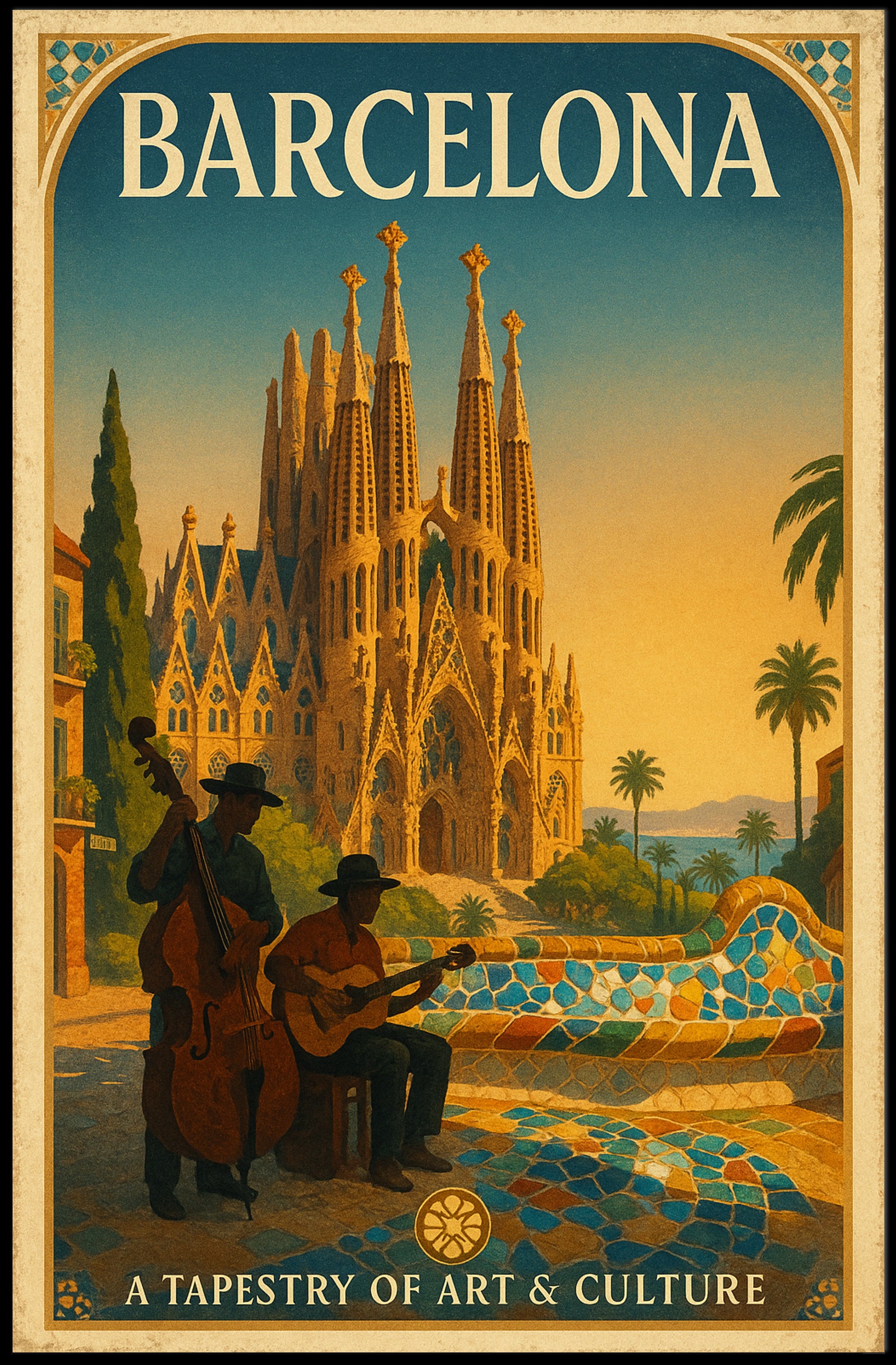 Barcelona Sagrada Familia Vintage Travel Art Print - Travel Poster