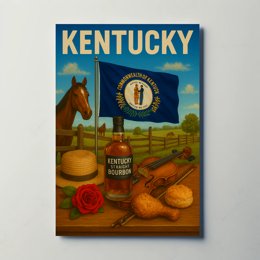 Kentucky Bourbon Violin Horse Farm Hat Food Travel Poster