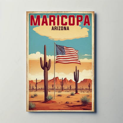 Maricopa Arizona Desert Flag Vintage Travel Poster