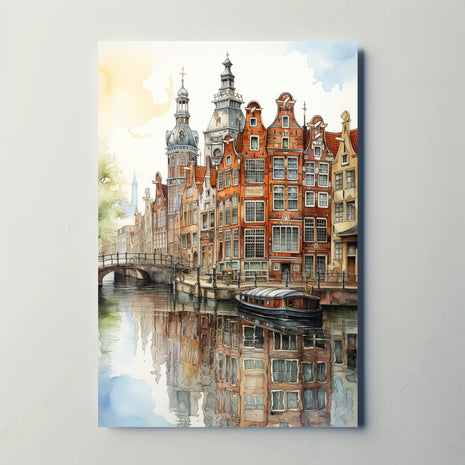 Amsterdam Canal Cityscape Watercolor Travel Poster