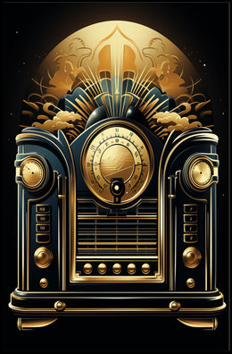 Vintage Art Deco Radio with Intricate Gold Detailing Poster