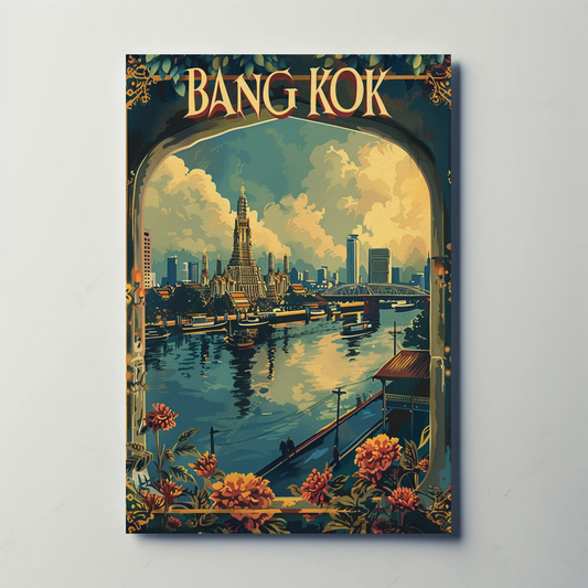 Bangkok Wat Arun Flowers Riverside City Thailand Travel Poster