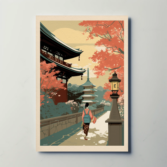 Kyoto Autumn Temple Path And Pagoda Travel Poster