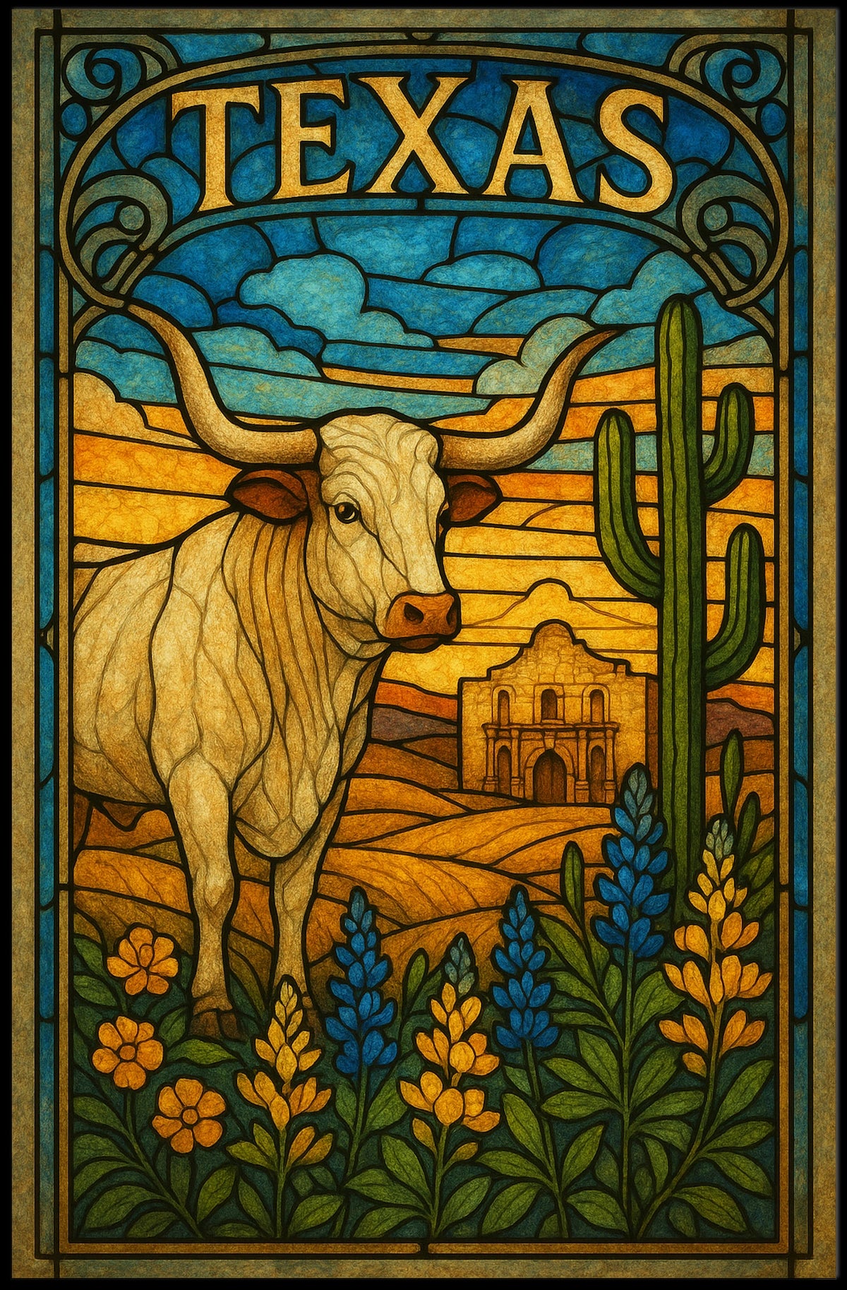 Texas Stained Glass Art Poster