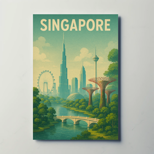Singapore Skyline Botanical Travel Poster