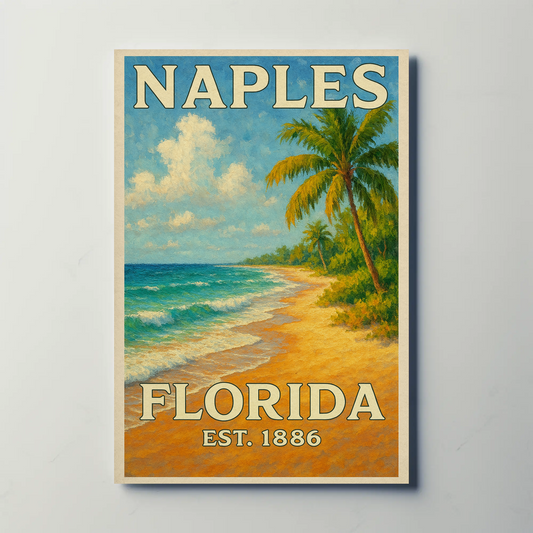 Naples Florida Sunny Beach Palm Trees Coast Travel Poster