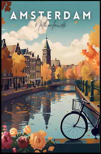 Scenic Autumn Amsterdam Canal Travel Poster