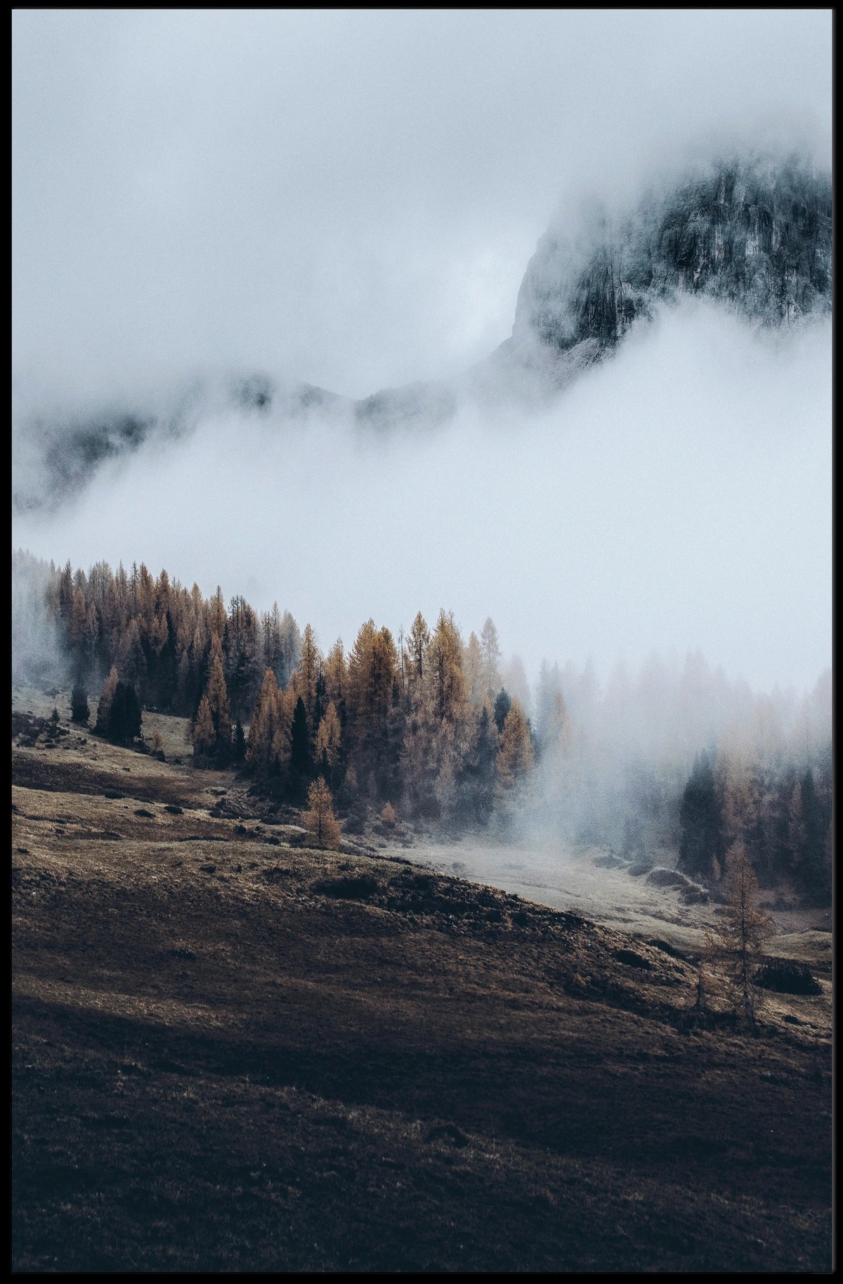 Misty Autumn Mountain Landscape Photorealistic Art Print