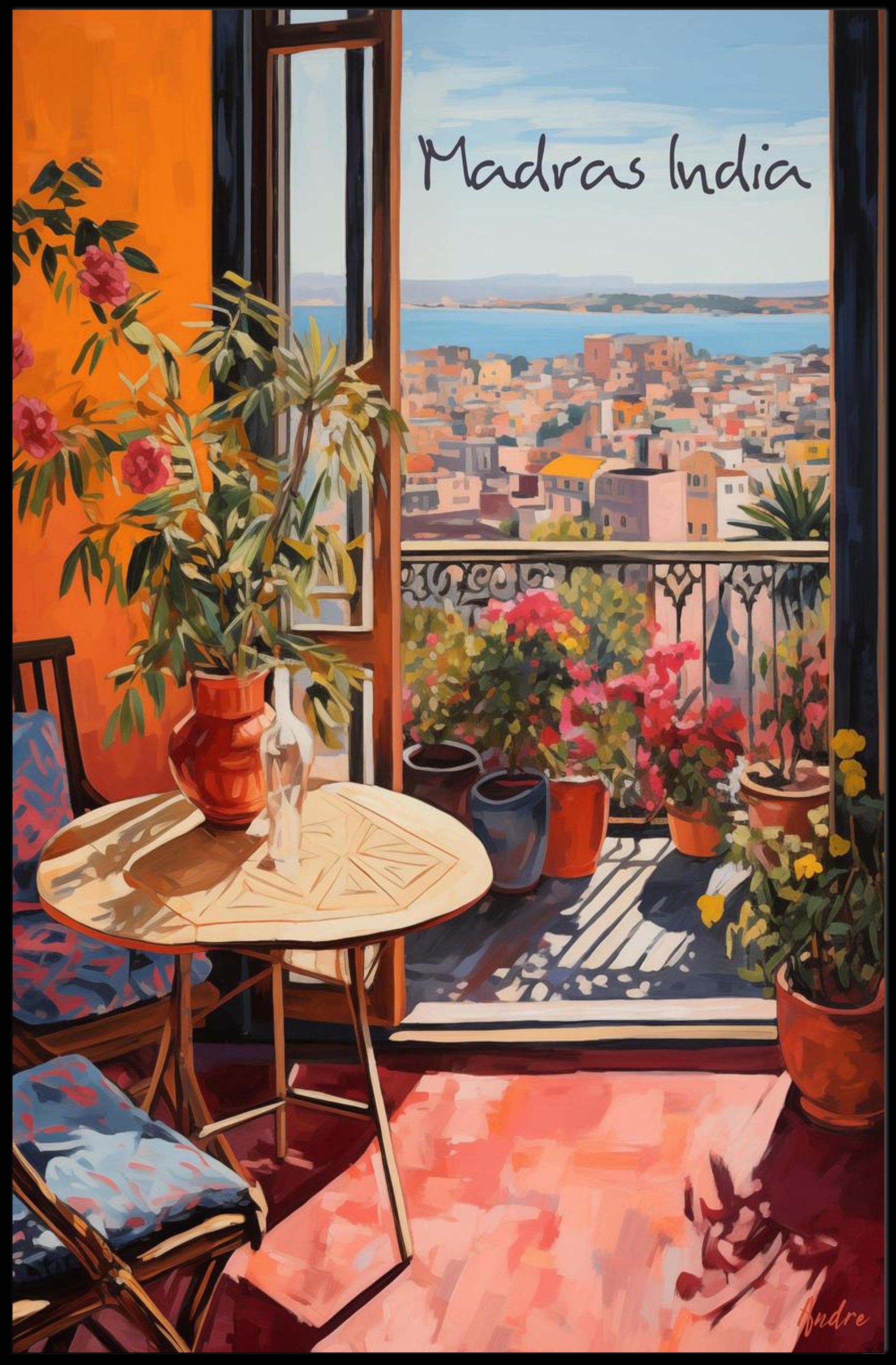 Madras India Balcony View with Cozy Seating Poster