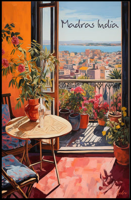 Madras India Balcony View with Cozy Seating Poster