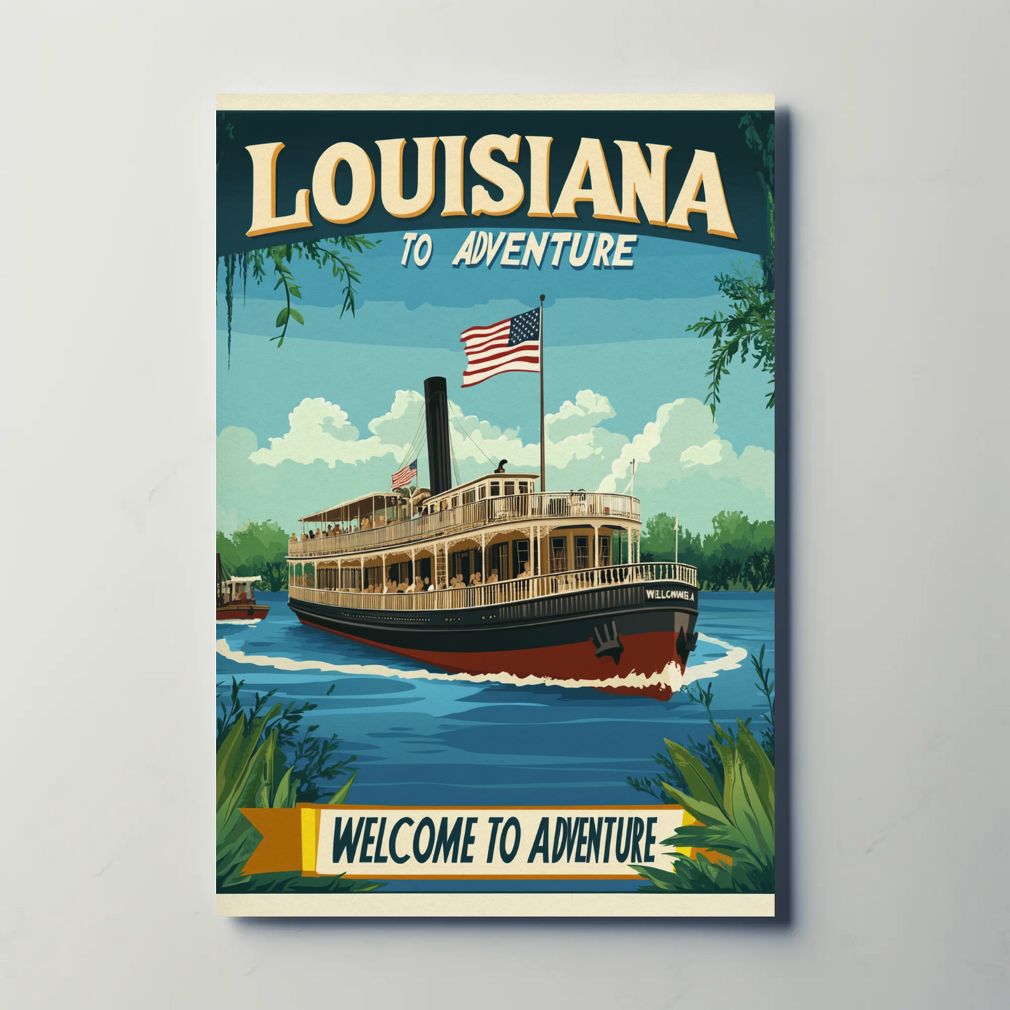 Vintage Travel Poster - Louisiana Steamboat Adventure