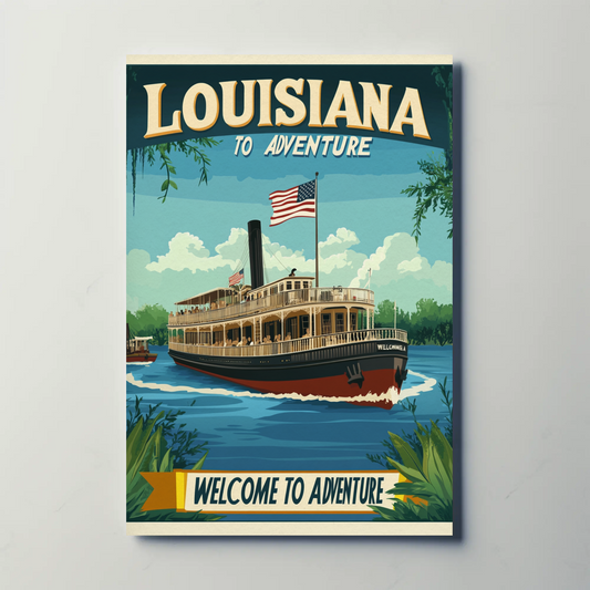 Vintage Travel Poster - Louisiana Steamboat Adventure