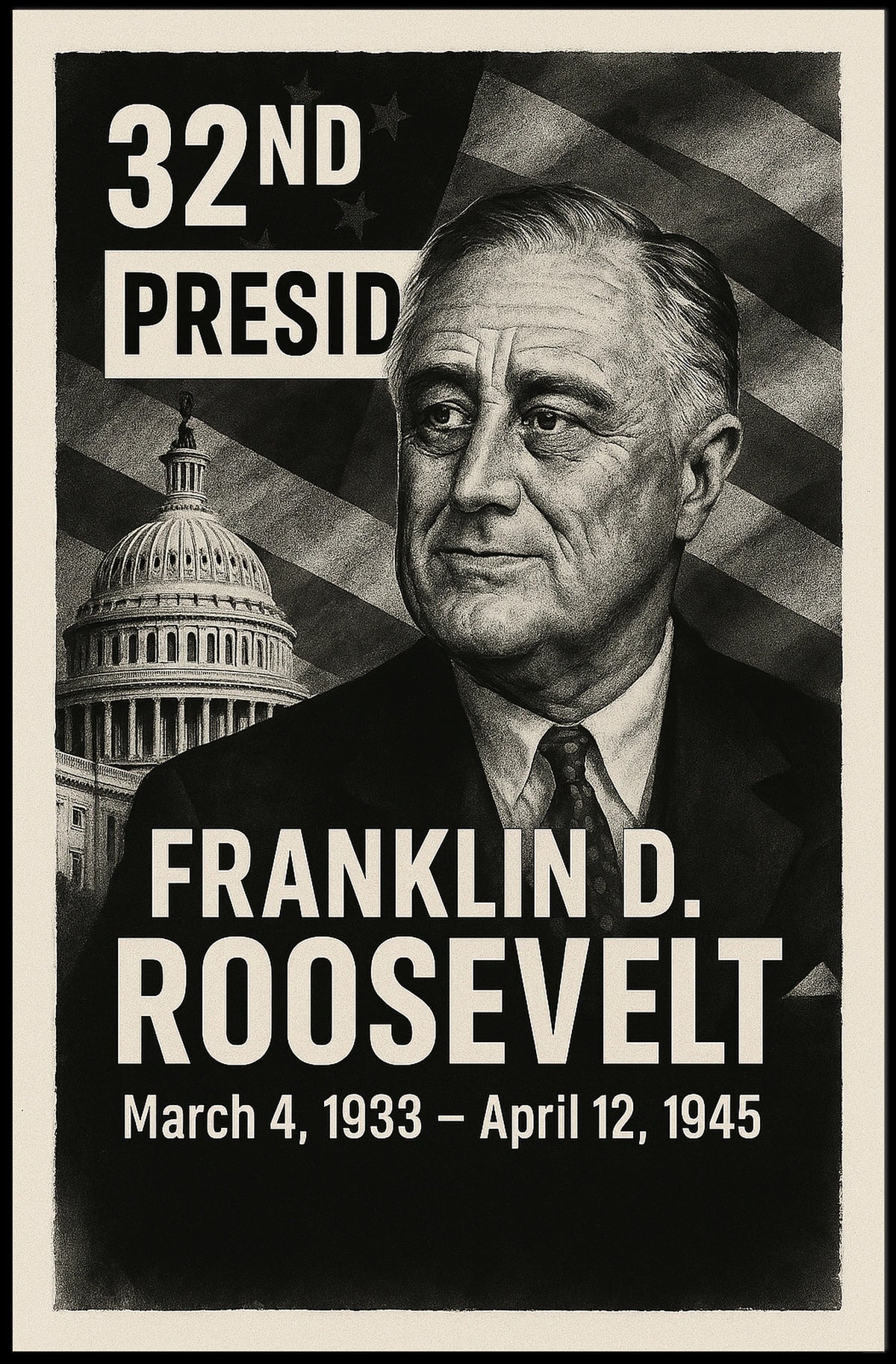 Franklin D. Roosevelt 32nd President of the United States Digital Montaje Poster
