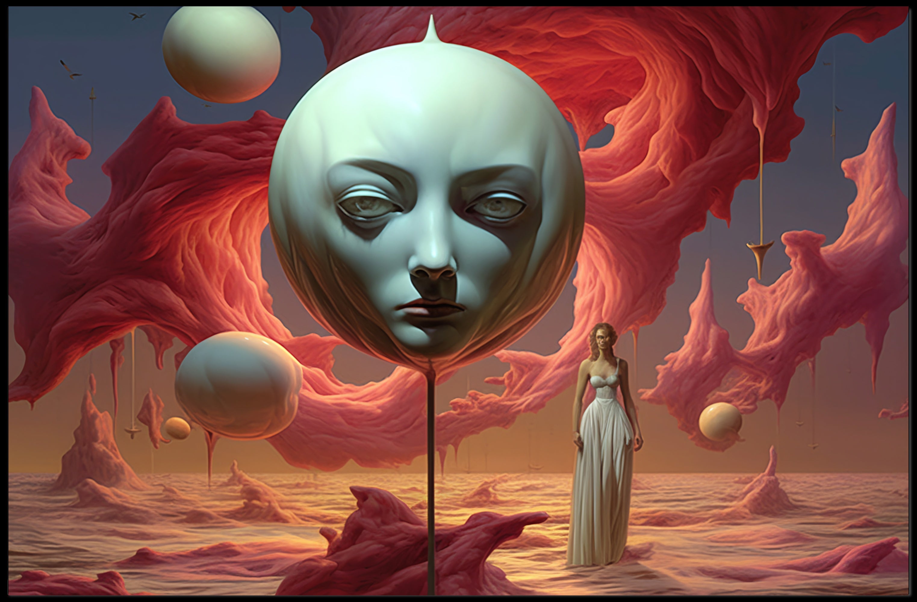 Surreal Dreamscape: Ethereal Floating Face Fantasy Poster