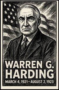 Warren G. Harding 29th President of the United States B & W Comic Sketch Poster