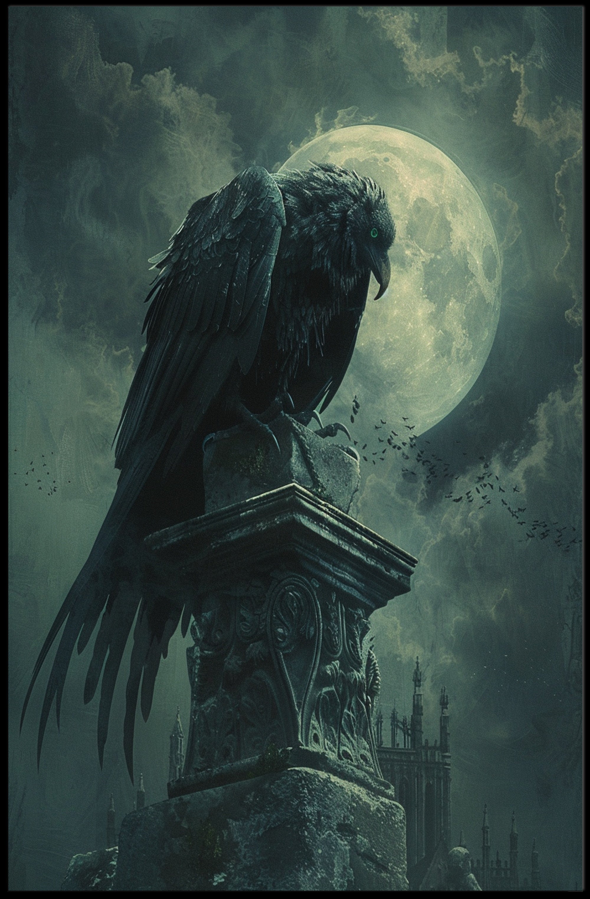 Raven Under Moonlight: Gothic Fantasy Poster PosterGoat
