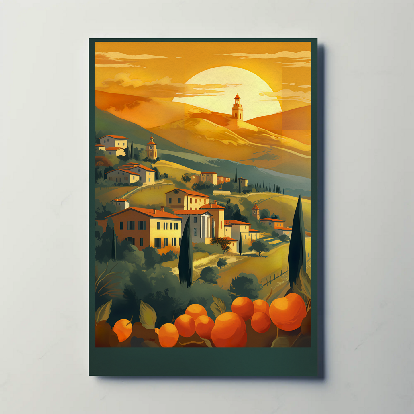 Tuscan Sunset Over Rolling Hillside Travel Poster