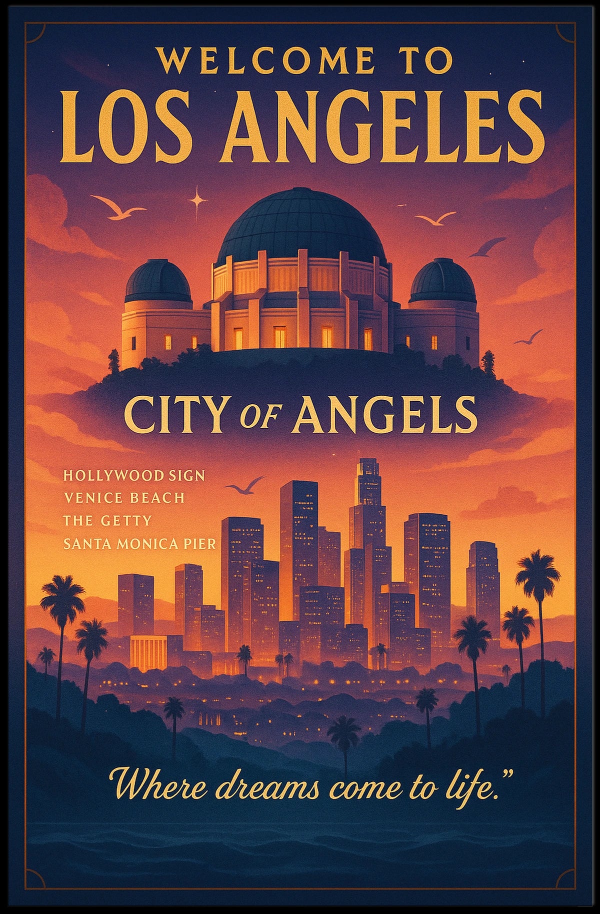 Los Angeles Dreams Vintage Travel Poster Art