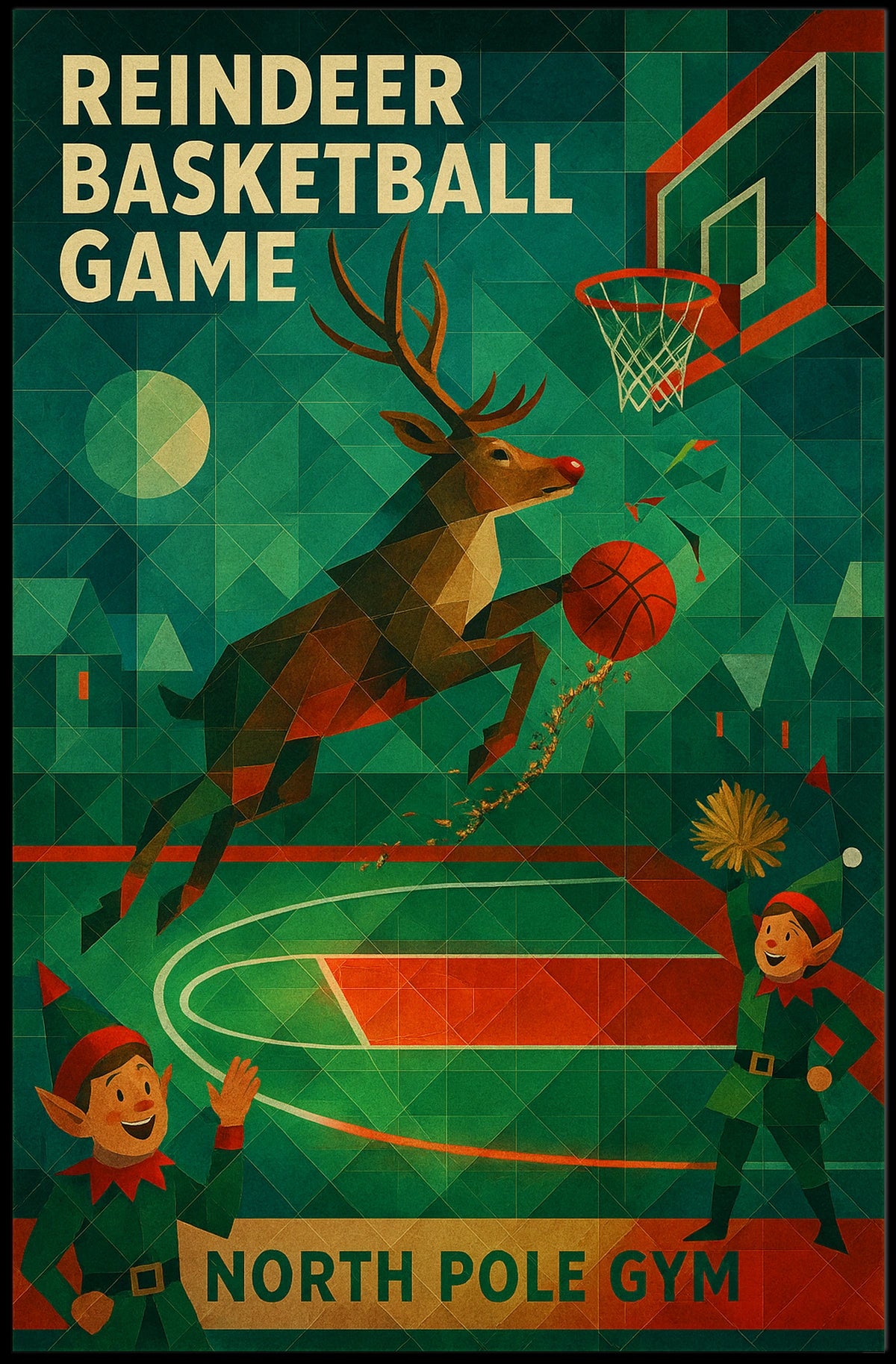 Reindeer Basketball Game Poster