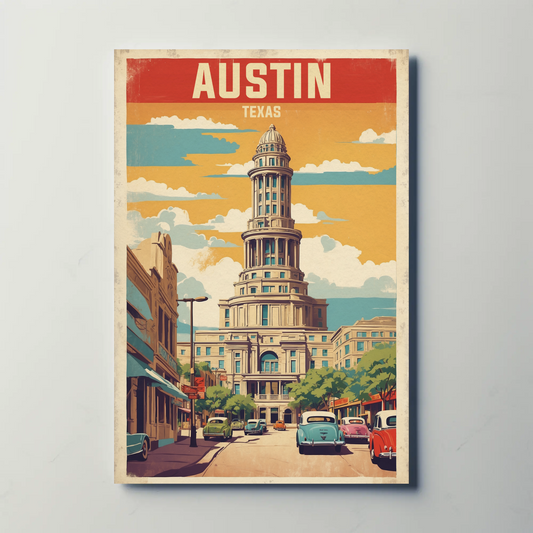 Austin Texas Downtown Capitol Vintage Travel Poster