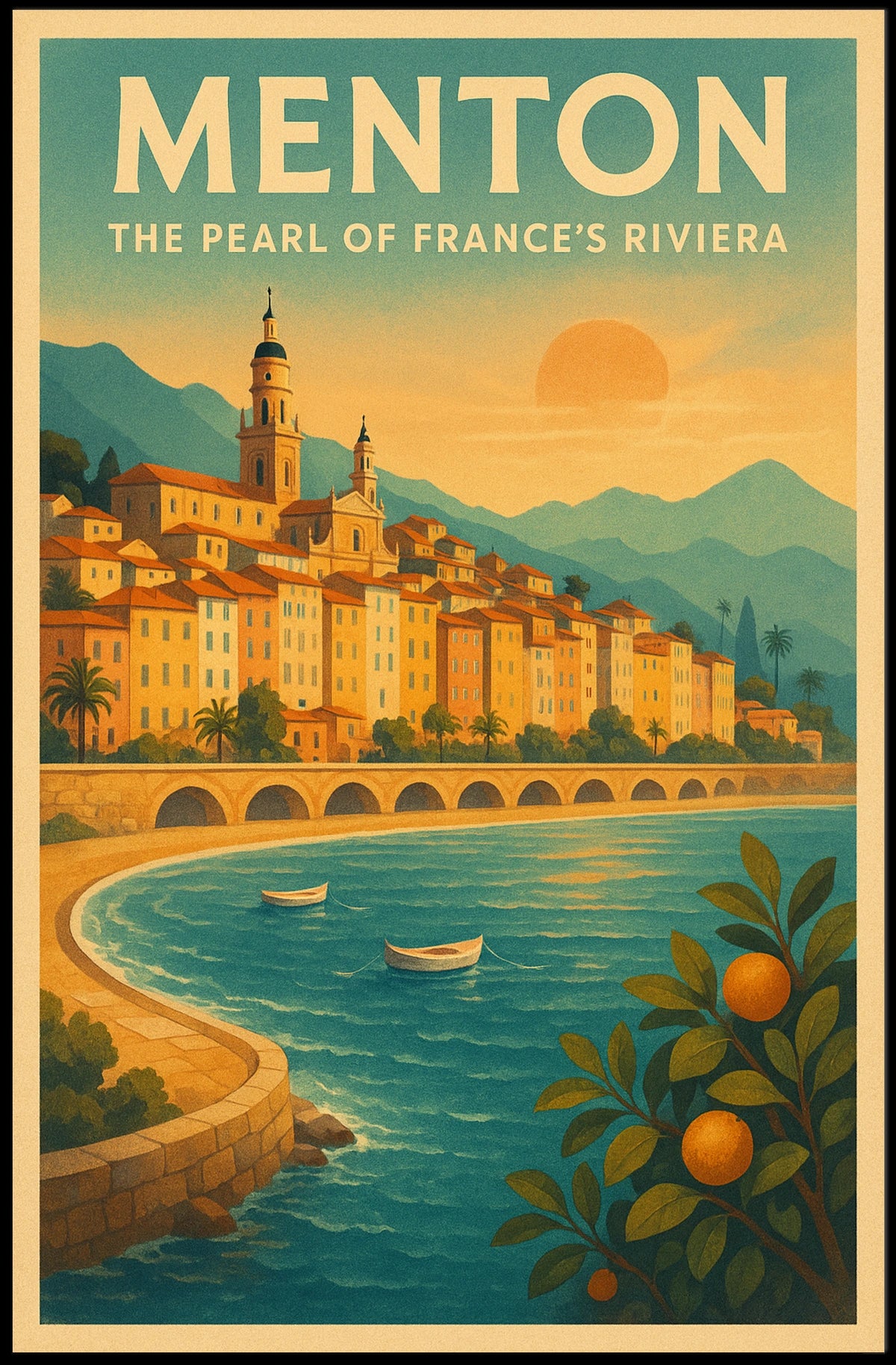 Menton Riviera Vintage Travel Poster: Coastal Elegance