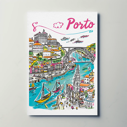 Porto Portugal Historic Riverside Travel Poster