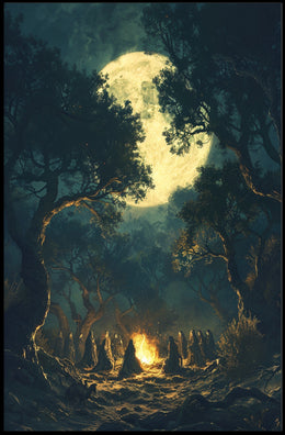 Mystical Night Ritual in the Forest Fantasy or Mythology Poster PosterGoat