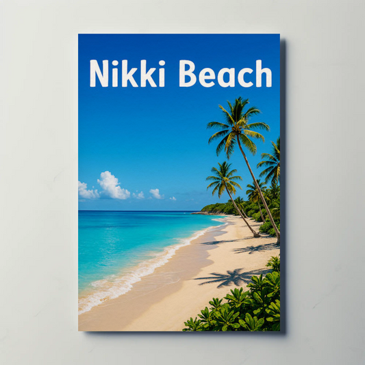 Nikki Beach Tropical Palms Blue Ocean Paradise Travel Poster