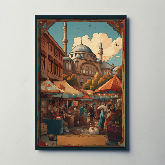 Turkish Market In Mosque Courtyard Vintage Travel Poster