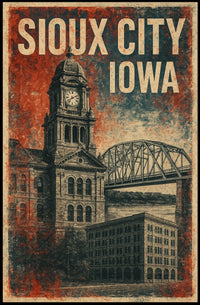 Sioux City Clock Tower Retro Americana Poster