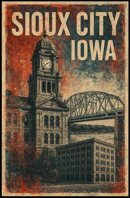 Sioux City Clock Tower Retro Americana Poster